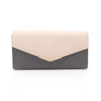 Pre-owned Fendi Gray Pink Leather Pvc Long Wallet (bi-fold) () In Multi