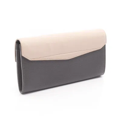 Pre-owned Fendi Gray Pink Leather Pvc Long Wallet (bi-fold) () In Multi