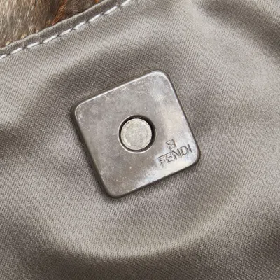 Pre-owned Fendi Brown White Fur Leather Handbag Tote Bag () In Multi