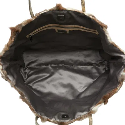 Pre-owned Fendi Brown White Fur Leather Handbag Tote Bag () In Multi
