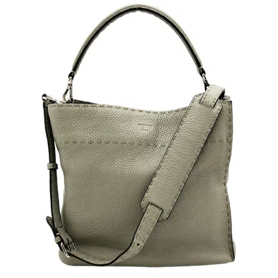 Pre-owned Fendi Selleria Gray Leather Shoulder Bag ()