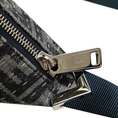 Pre-owned Fendi Zucca Gray Navy Canvas Leather Shoulder Bag ()