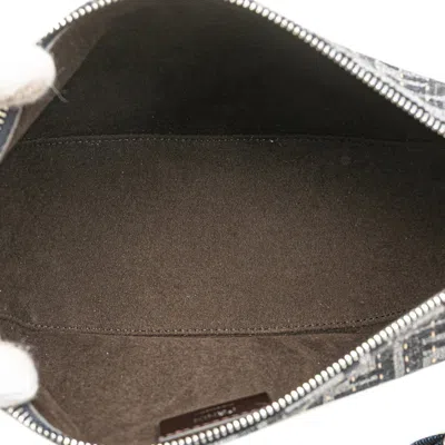 Pre-owned Fendi Zucca Gray Navy Canvas Leather Shoulder Bag ()