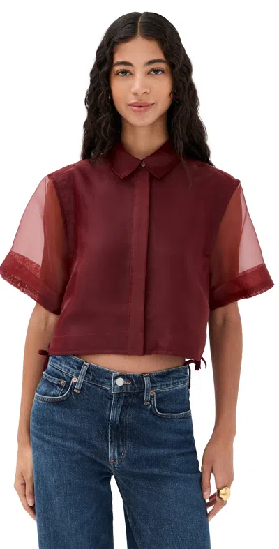 Simkhai Ryett Short Sleeve Crop Shirt Oxblood In Brown