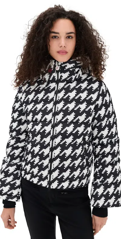Perfect Moment Moment Houndstooth Hooded Embroidered Padded Down Ski Jacket In Multi