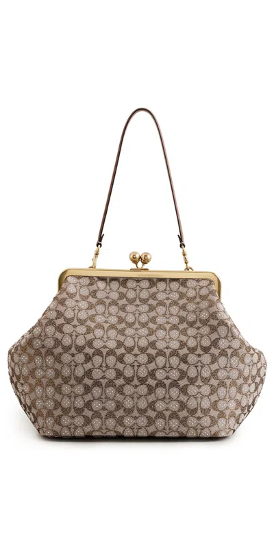 Coach Crystal Signature Jacquard Large Kisslock Bag B4/burnished Amber