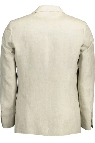 Gant Beige Linen Classic Jacket With Logo In Animal Print