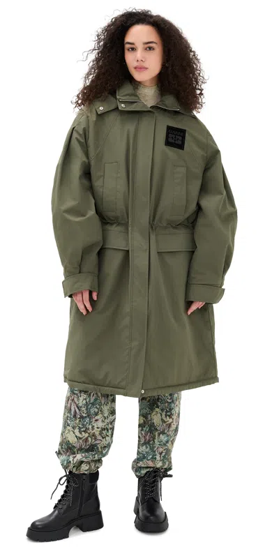 Ganni Ripstop Tri-layer Parka Coat Kalamata In Green