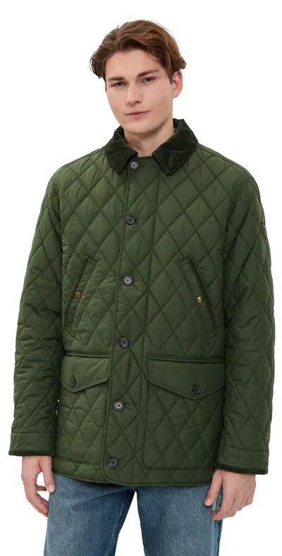 Polo Ralph Lauren Green Jacket With Corduroy Collar And Logo Patch On The Sleeve In Cotton Man In Green