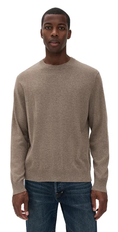 Theory Hilles Crew Neck Sweater In Cashmere Dark Feather Melange In Brown