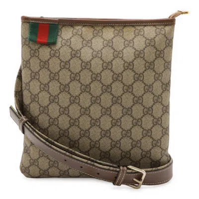 Pre-owned Gucci Beige Brown Dark Brown Gg Supreme Leather Shoulder Bag ()