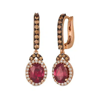 Le Vian Ladies Raspberry Rhodolite Earrings Set In 14k Strawberry Gold In Gold