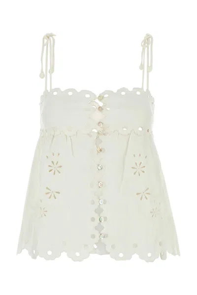 Farm Rio White Linen Top In White