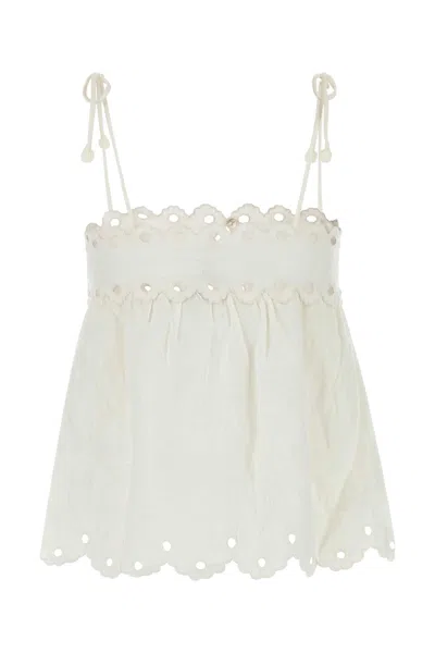 Farm Rio White Linen Top In White