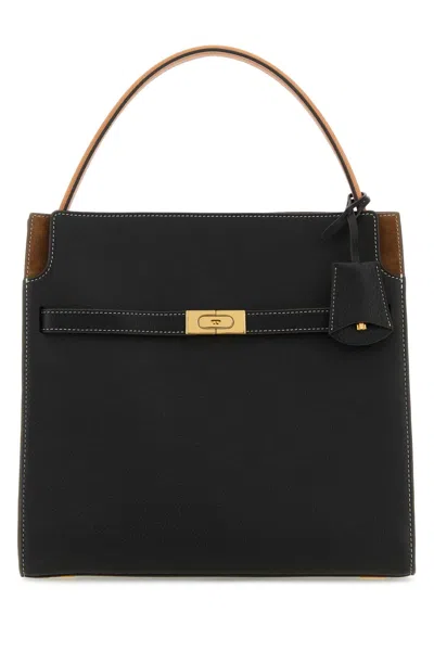 Tory Burch Two-tone Leather Double Double Lee Radziwill Handbag In Black