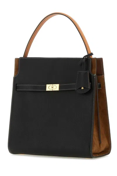 Tory Burch Two-tone Leather Double Double Lee Radziwill Handbag In Black
