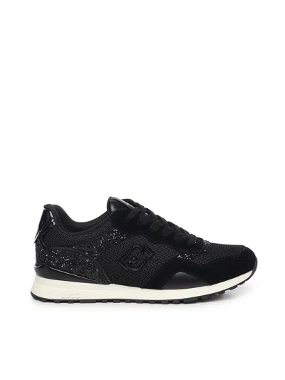 Liu •jo Maxi Wonder Logo-plaque Glittered Sneakers In Black