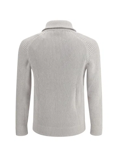Brioni Zip-up Ribbed-knit Cardigan In Gray