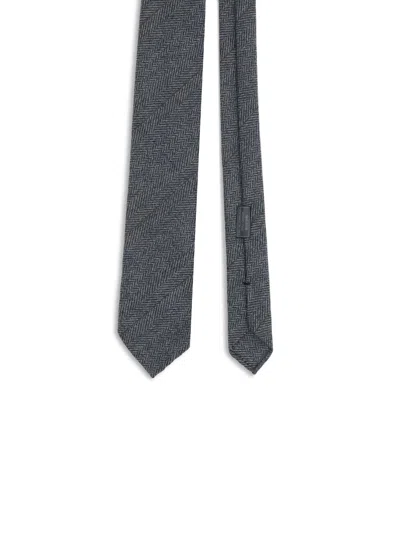 Brioni Herringbone Wool Tie In Gray
