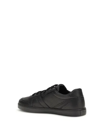 Prada Leather Sneakers With Flat Sole And Round Toe In Black