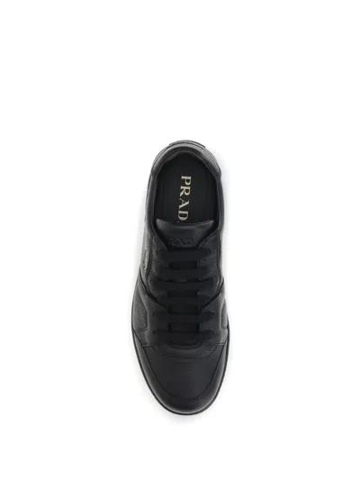 Prada Leather Sneakers With Flat Sole And Round Toe In Black
