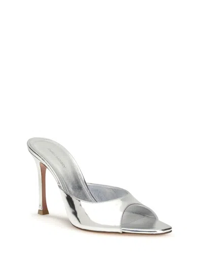 Amina Muaddi Alexa 95 Metallic Leather Mules In Silver