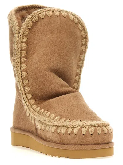 Mou Eskimo 24 Sheepskin Boots With Crochet Stitching In Animal Print