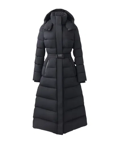 Mackage Calina-city Hooded Belted Puffer Coat In Black