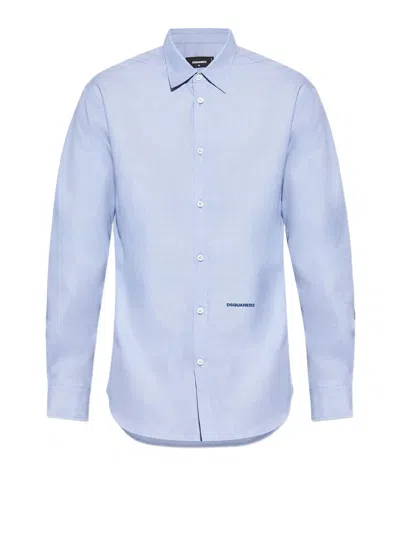 Dsquared2 Logo-embroidered Cotton Shirt In Blue