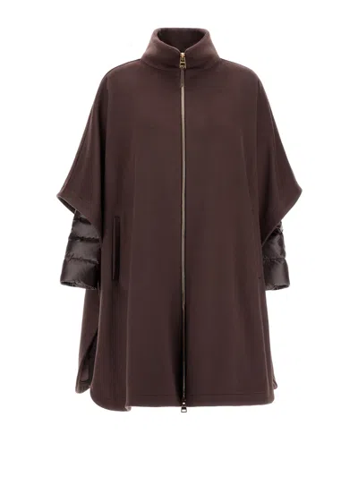 Herno Poncho In Luxury Wool And Nylon Ultralight In Brown