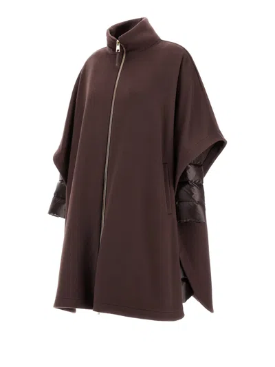 Herno Poncho In Luxury Wool And Nylon Ultralight In Brown