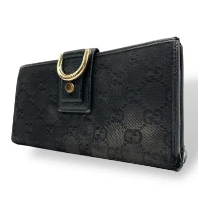 Pre-owned Gucci Black Canvas Leather Long Wallet (bi-fold) ()