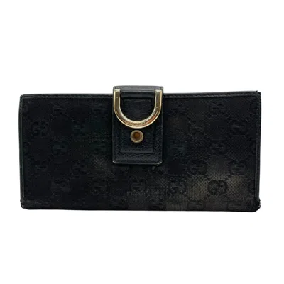 Pre-owned Gucci Black Canvas Leather Long Wallet (bi-fold) ()
