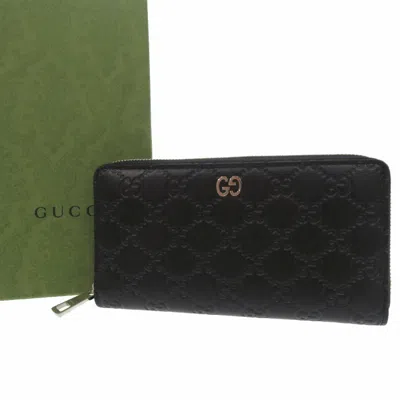 Pre-owned Gucci Black Leather Long Wallet (bi-fold) ()