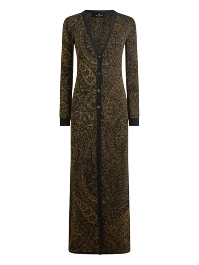 Etro Metallic Paisley Longline Cardigan In Brown