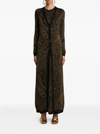 Etro Metallic Paisley Longline Cardigan In Brown