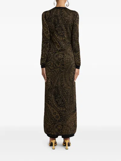 Etro Metallic Paisley Longline Cardigan In Brown