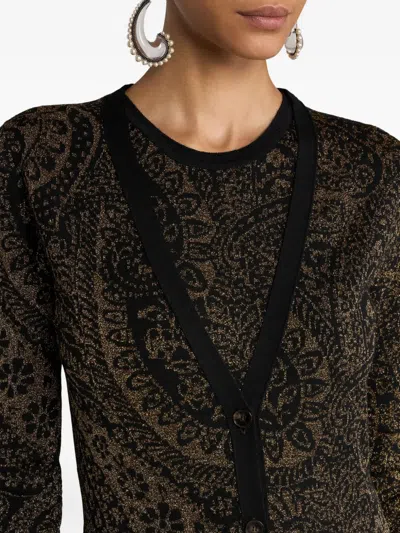 Etro Metallic Paisley Longline Cardigan In Brown