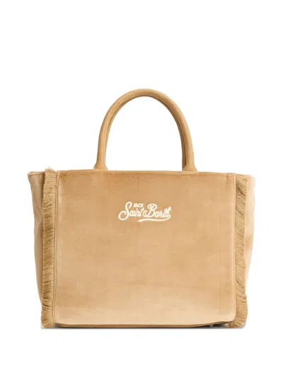 Mc2 Saint Barth Beige Vanity Mini Velvet Handbag In Brown