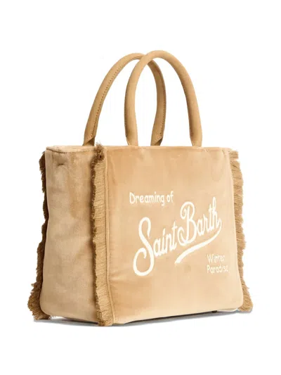 Mc2 Saint Barth Beige Vanity Mini Velvet Handbag In Brown