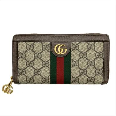 Pre-owned Gucci Brown Leather Gg Supreme Long Wallet (bi-fold) ()