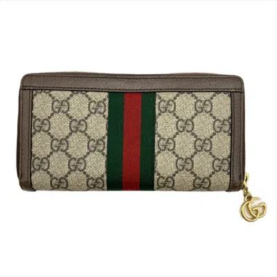Pre-owned Gucci Brown Leather Gg Supreme Long Wallet (bi-fold) ()