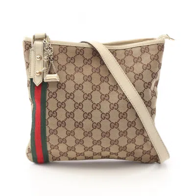Pre-owned Gucci Gg Canvas Beige Brown White Canvas Leather Shoulder Bag ()