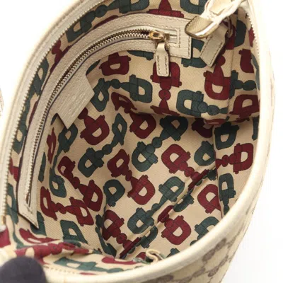 Pre-owned Gucci Gg Canvas Beige Brown White Canvas Leather Shoulder Bag ()
