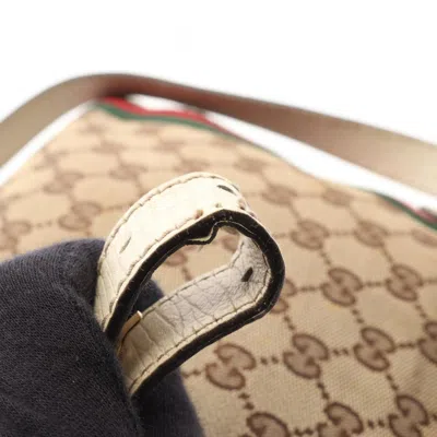 Pre-owned Gucci Gg Canvas Beige Brown White Canvas Leather Shoulder Bag ()