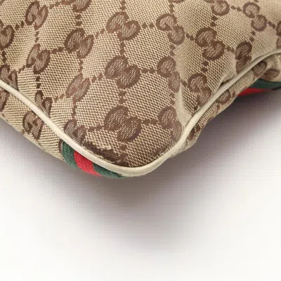 Pre-owned Gucci Gg Canvas Beige Brown White Canvas Leather Shoulder Bag ()