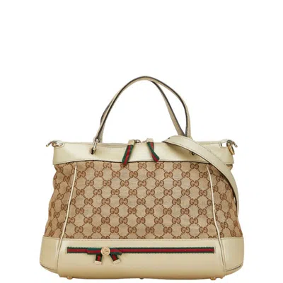 Pre-owned Gucci Gg Canvas Beige Gg Canvas Leather Handbag Shoulder Bag () In Sand