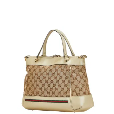 Pre-owned Gucci Gg Canvas Beige Gg Canvas Leather Handbag Shoulder Bag () In Sand