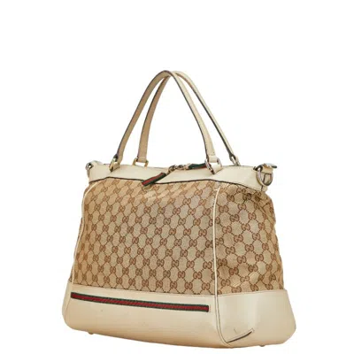Pre-owned Gucci Gg Canvas Beige Gg Canvas Leather Shoulder Bag Tote Bag () In Sand