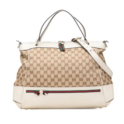 Pre-owned Gucci Gg Canvas Beige Ivory Canvas Leather Handbag Shoulder Bag () In Multi